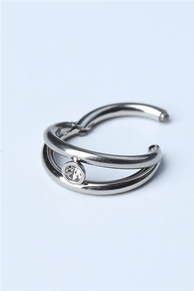 İki Sıra Taşlı Gizli Kilit Halka Silver Piercing