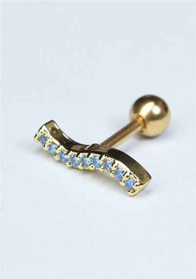 İnce S Mavi Taş Gold Piercing
