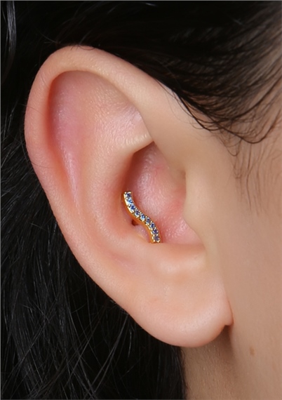 İnce S Mavi Taş Gold Piercing