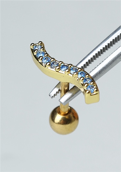 İnce S Mavi Taş Gold Piercing