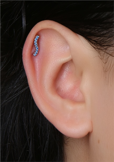 İnce S Mavi Taş Silver Piercing