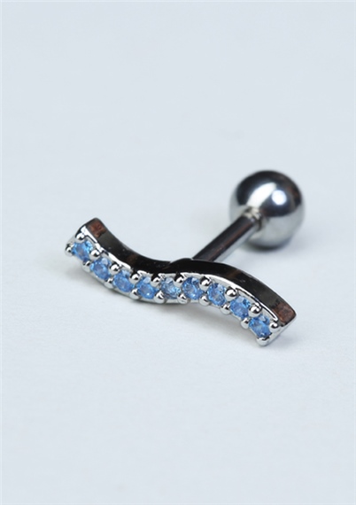 İnce S Mavi Taş Silver Piercing