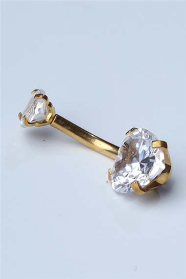 Kalpli Tek Taş Göbek Gold Piercing