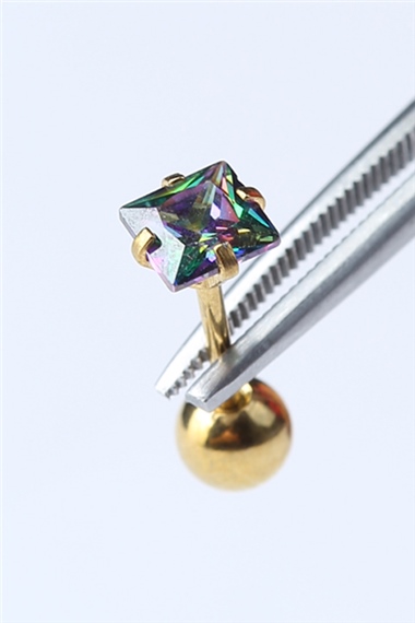 Kare Taş Koyu Hologram Gold Piercing