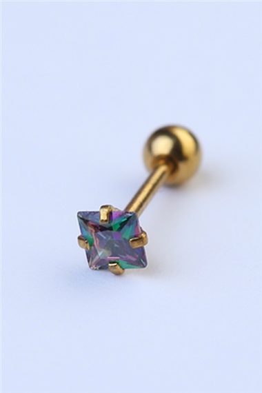 Kare Taş Koyu Hologram Küçük Boy Gold Piercing