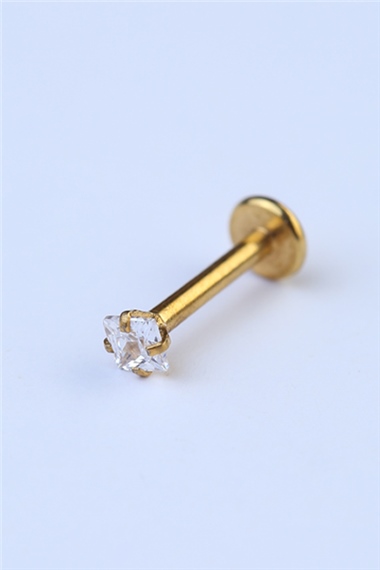 Kare Taş Labret Mini Boy Gold Piercing
