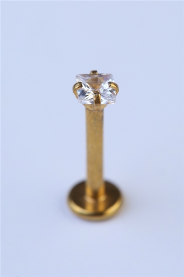 Kare Taş Labret Mini Boy Gold Piercing