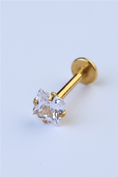Kare Taş Labret Orta Boy Gold Piercing