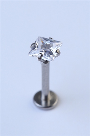 Kare Taş Labret Orta Boy Silver Piercing