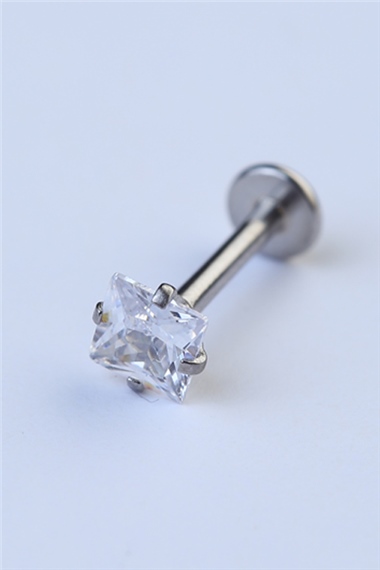 Kare Taş Labret Orta Boy Silver Piercing