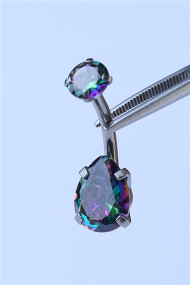 Koyu Hologram Damla Taş Göbek Silver Piercing
