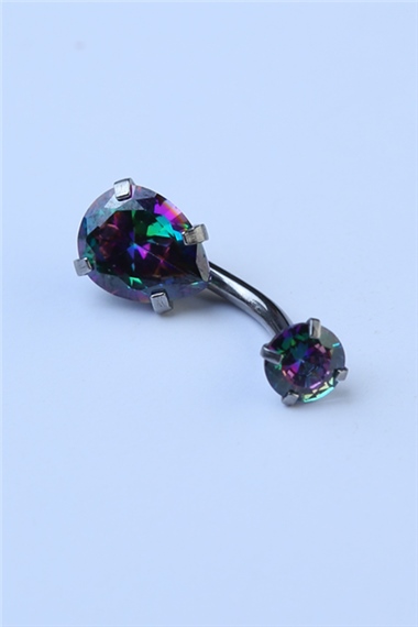 Koyu Hologram Damla Taş Göbek Silver Piercing