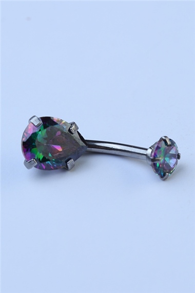 Koyu Hologram Damla Taş Göbek Silver Piercing