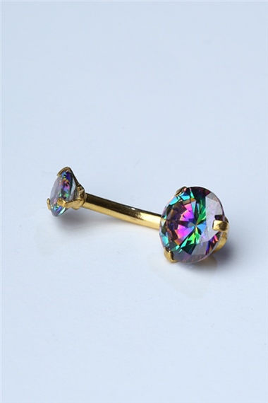 Koyu Hologram Taş Göbek Gold Piercing 