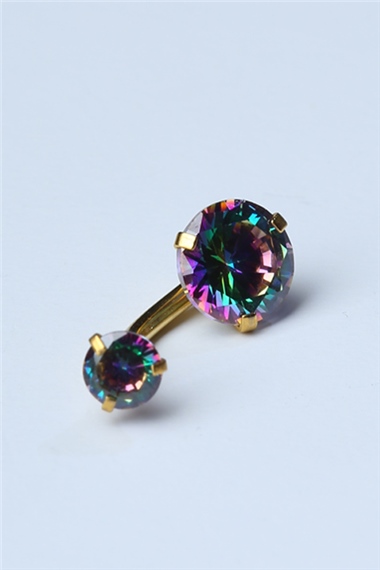 Koyu Hologram Taş Göbek Gold Piercing 