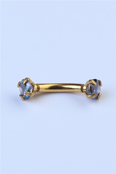 Koyu Hologram Taşlı Kaş & Rook Gold Piercing
