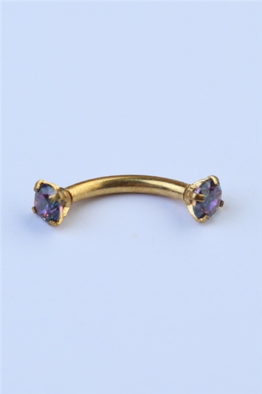 Koyu Hologram Taşlı Kaş & Rook Gold Piercing