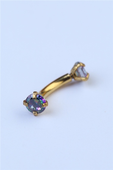 Koyu Hologram Taşlı Kaş & Rook Gold Piercing