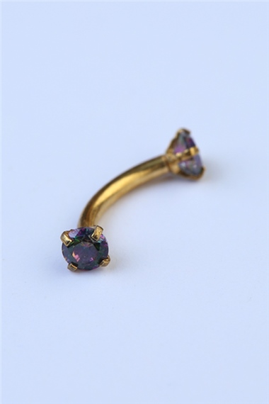 Koyu Hologram Taşlı Kaş & Rook Gold Piercing