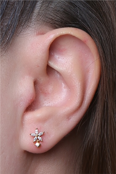 Markiz Çiçek Sallantı Taş Gold Piercing