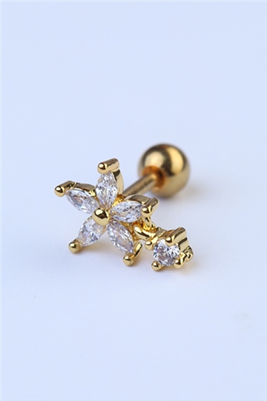 Markiz Çiçek Sallantı Taş Gold Piercing
