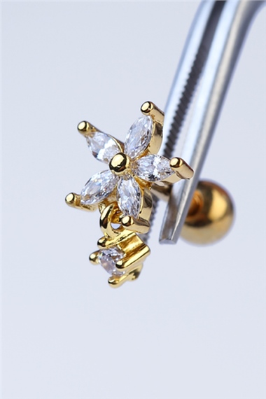 Markiz Çiçek Sallantı Taş Gold Piercing