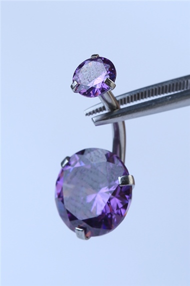 Mor Tek Taş Büyük Boy Göbek Silver Piercing   