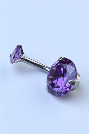 Mor Tek Taş Büyük Boy Göbek Silver Piercing   