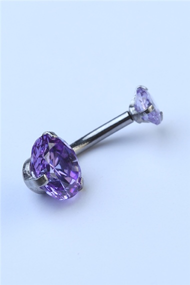 Mor Tek Taş Küçük Boy Göbek Silver Piercing   