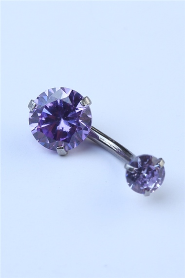Mor Tek Taş Küçük Boy Göbek Silver Piercing   