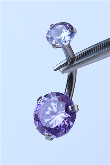 Mor Tek Taş Küçük Boy Göbek Silver Piercing   