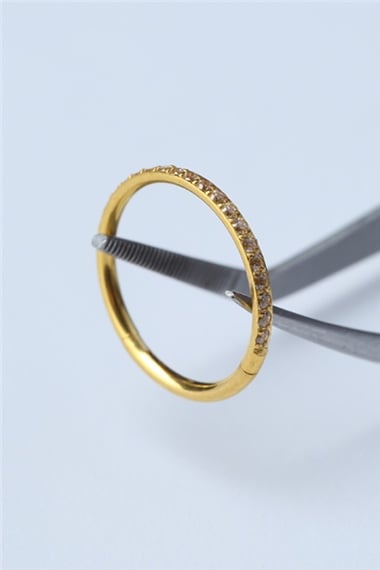 Önü Taşlı Gizli Kilit Büyük Boy Halka Gold Piercing