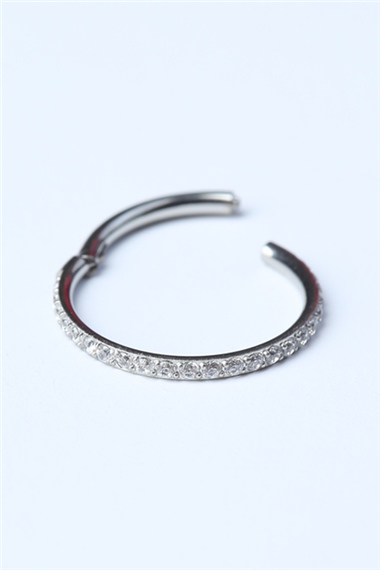 Önü Taşlı Gizli Kilit Büyük Boy Halka Silver Piercing