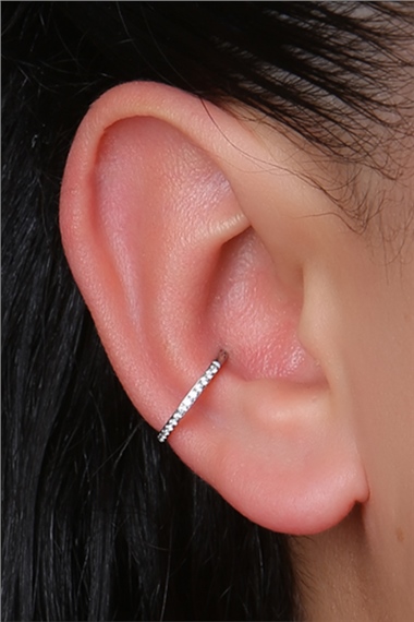 Önü Taşlı Gizli Kilit Büyük Boy Halka Silver Piercing