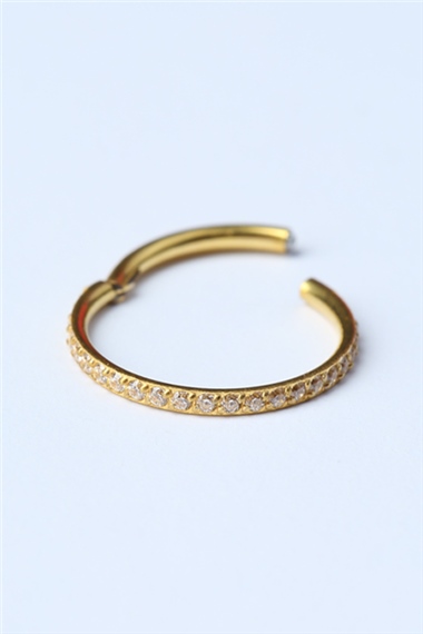 Önü Taşlı Gizli Kilit Büyük Boy Halka Gold Piercing