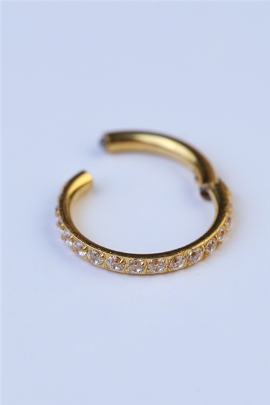 Önü Taşlı Gizli Kilit Halka Küçük Boy Gold Piercing