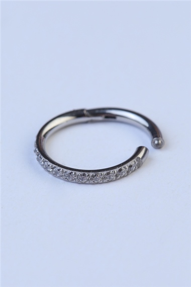 Önü Taşlı Gizli Kilit Halka Küçük Boy Silver Piercing