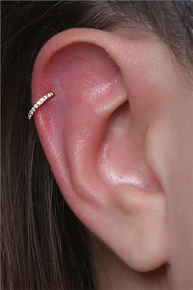 Önü Taşlı Gizli Kilit Halka Küçük Boy Gold Piercing