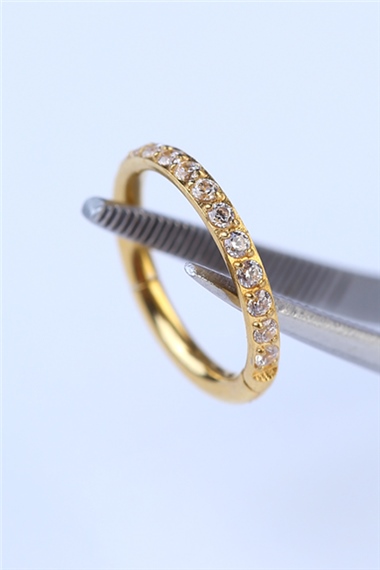 Önü Taşlı Gizli Kilit Halka Küçük Boy Gold Piercing