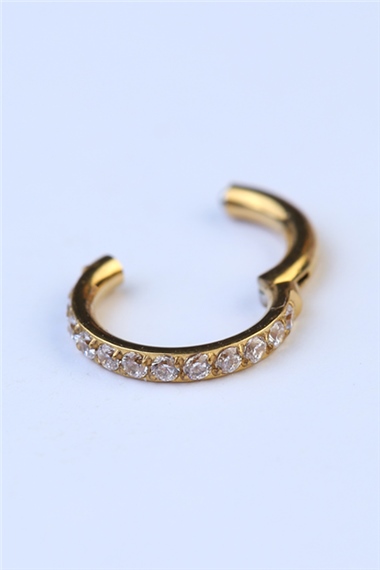 Önü Taşlı Gizli Kilit Halka Mini Boy Gold Piercing