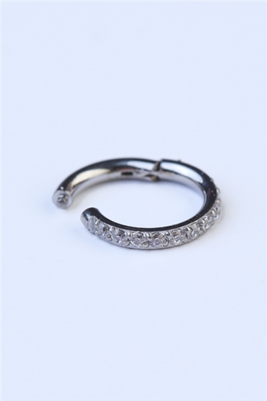 Önü Taşlı Gizli Kilit Halka Mini Boy Silver Piercing