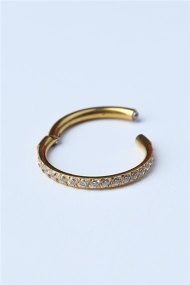 Önü Taşlı Gizli Kilit Orta Boy Halka Gold Piercing