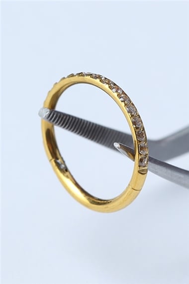 Önü Taşlı Gizli Kilit Orta Boy Halka Gold Piercing