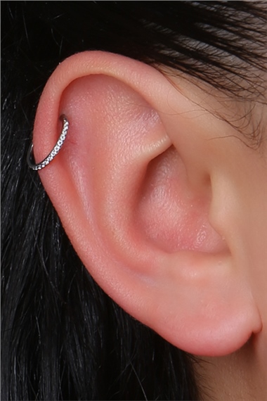 Önü Taşlı Gizli Kilit Orta Boy Halka Silver Piercing
