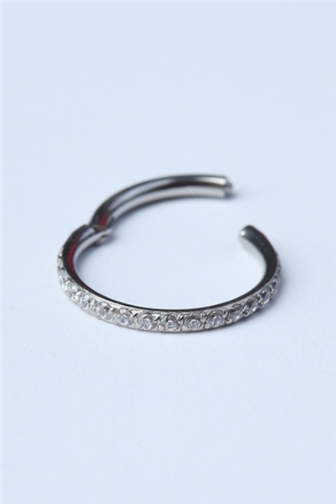 Önü Taşlı Gizli Kilit Orta Boy Halka Silver Piercing