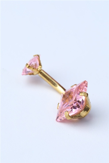 Pembe Kare Taş Göbek Gold Piercing