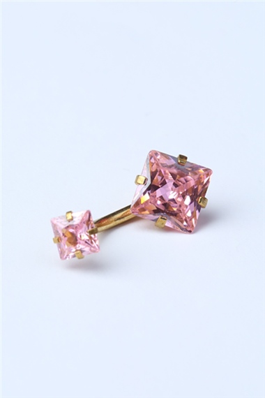 Pembe Kare Taş Göbek Gold Piercing