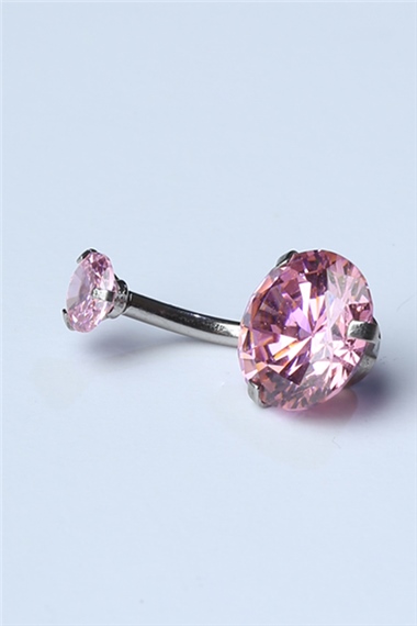 Pembe Tek Taş Büyük Boy Göbek Silver Piercing   
