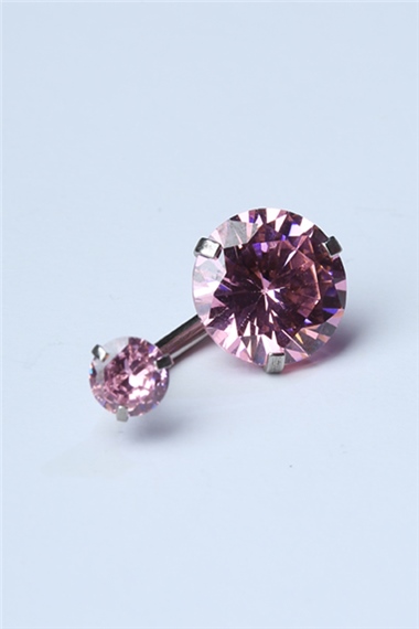 Pembe Tek Taş Büyük Boy Göbek Silver Piercing   
