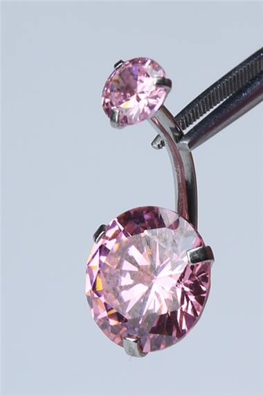 Pembe Tek Taş Büyük Boy Göbek Silver Piercing   